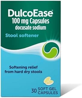 DulcoEase 100 mg Docusate Sodium Capsules - Softening Constipation Relief - Pack of 30 Soft Gel Capsules - Stool Softening Laxative