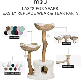 MAU Modern Tree Tower for Large Cats, Real Branch Luxury Condo, Wood Scratching Tree, Cat Lover Gifts by Mau Lifestyle