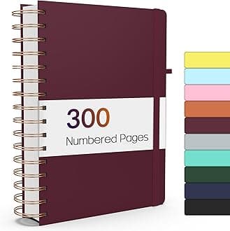 Forvencer Lined Spiral Journal Notebook with 300 Numbered Pages, A5 College Ruled Thick Journals for Writing with 100GSM Paper, Hardcover Notebooks with Contents for Work, School, Women, Men, Burgundy