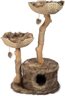 MAU Modern Cat Tree Tower for Large Cats, Real Branch Luxury Wood Cat Tower, Cat Scratching Tree, Cat Condo, Cat Lover Gift, by Mau Lifestyle
