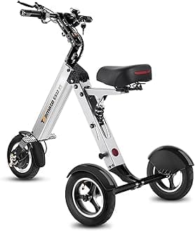 TopMate ES32 Electric Scooter 3 Wheels Foldable Trike with Seat for Adults, Light Weight Mobility with Reverse Function and Key Switch, 10 Inch Pneumatic Tires Tricycle