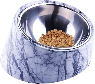 SUPER DESIGN Mess Free 15 Degree Slanted Bowl for Dogs and Cats 3 Cup Marble