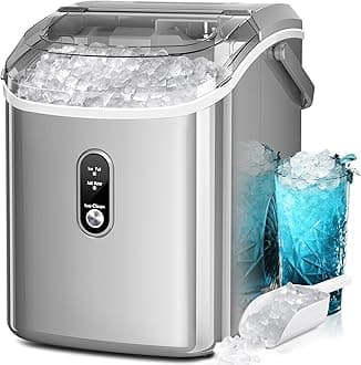 Kismile Nugget Ice Makers Countertop, Portable Sonic Ice Machine with Chewable Ice, 35Lbs/24H, Pebble Ice Maker with Self-Cleaning/One-Click Operation, Crushed Ice Maker for Home(Grey)