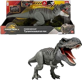 Mattel Jurassic World Rebirth Power Devour Tyrannosaurus Rex Dinosaur Figure with Tongue Activated Constant Chomp, Lights & Sounds, Digital Play, JGB50
