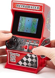 Orb - Mini Arcade Racing Machine: Handheld Console with 30 Pre-Loaded 8-Bit Games, 2.4" LCD Screen, Steering Wheel, Gear Stick, Control Buttons, Games Console