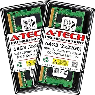 64GB Kit (2x32GB) DDR4 3200MHz PC4-25600 ECC SODIMM 2Rx8 Dual Rank 1.2V 260-Pin RAM Memory Upgrade Modules for Microserver, Workstation, and Networking Platforms