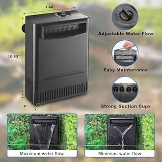 Turtle Tank Filter Aquarium Filter Power Adjustable 20-75 Gal. 290GPH Large Internal Filter 3-Stage Waterfall Bio-Filtration Low Water Level for Freshwater Saltwater Fish Tank Reptile Shrimp Frog