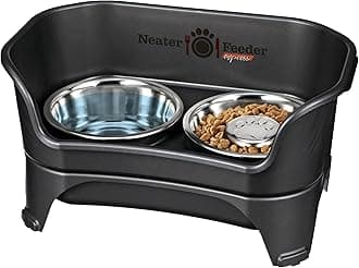 Express Model w/ Slow Feed Bowl - Mess-Proof Dog Bowls (M/L, Black) Made in USA – Elevated, No Spill, Non-Tip, Non-Slip, Raised Stainless Steel Food/Water Pet Bowls Aid Digestion