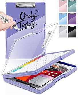 Clearview Clipboard with 2 Storage, Dry Erase 8.5x11 Heavy Duty ClipBoards - High Capacity Coaches Clip Board with Pen Holder - Side Opening Plastic Nursing Clip Case (Light Purple)