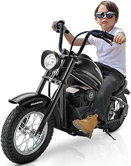 ELEMARA Electric Dirt Bike, 15 mph & 150lb Max, 24V Ride on Toy for Big Kids w/LED Lights & Power Display,Chain-Driven Motor,Twist-Grip Throttle, Shock Springs,Handbrake,12" Air-Filled Tires-Black