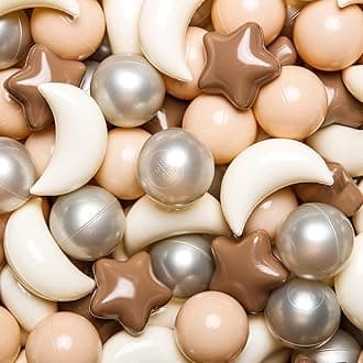 Ball Pit Balls Stars Moon Shapes Plastic Pitballs for Toddler Play Tent Baby Photo Props Kids Pool Water Toys Kiddie Pool Party Decor, Coffee+Beige Mix Cream Colors +Pearl Colors,50PCS