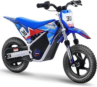 AIII 36V Electric Dirt Bike for Kids 3-8, High Performance 250W Racing Grade Motorcycle, Up to 15.5MPH, 3 Speed Settings, 12-Inch Off-Road Tires, Rear Disc Brakes & Advanced Shock Absorption, Blue