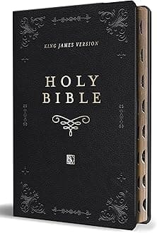 KJV Holy Bible, Giant Print Thinline Large format, Black Premium Imitation Leather with Ribbon Marker, Red Letter, and Thumb Index