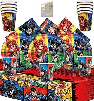 Justice League Party Supplies All Superhero Party Decorations for Boys Birthday Celebration- 16 Serves